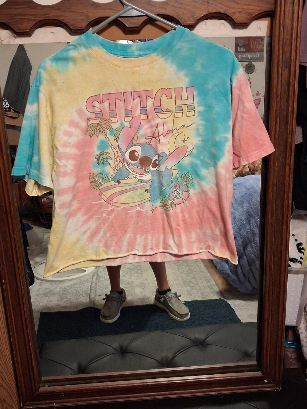 Disney Pastel Tie-Dye Stitch Tee in Blue, Pink & Yellow - Women's M